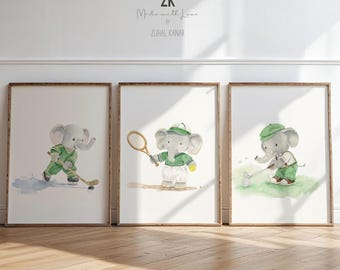 Sports nursery sage green, Baby Animals Sport, Baby boy sports nursery, Safari nursery decor, baseball, football, golf, nursery gift