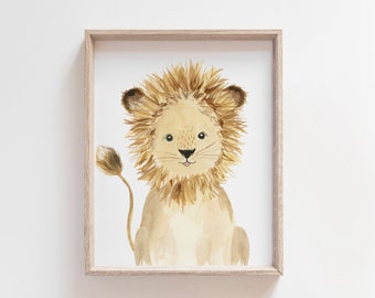 Lion nursery print, Safari nursery prints gender neutral nursery cute baby animals, lion illustration lion baby animal nursery