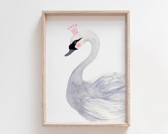 Swan nursery decor - Nursery Wall Art - Swan nursery - girl nursery- Nursery Decor -  Swan painting, Watercolor swan painting, swan decor