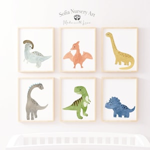 Set of 6 Dinosaur nursery prints, nursery wall art, dinosaur decor, boys room wall art, kids room decor, dinosaur art, decor nursery gift