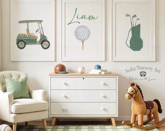 Watercolor Golf Nursery Art Print Set, Sports Room Decor