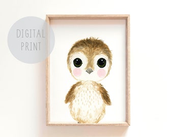 Printable Woodland Nursery Prints, Baby owl print, digital nursery art, nursery printables, Bunny nursery print, neutral nursery decor