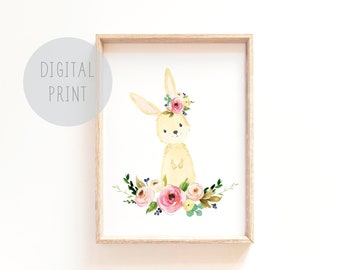 Printable Woodland Nursery Prints, Baby rabbit print, digital nursery art, nursery printables, Bunny nursery print, neutral nursery decor