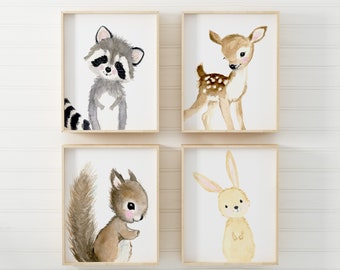 Woodland Nursery Prints Set 4, Neutral Nursery Art , Nursery Decor, Kids , nursery art,Woodland theme baby shower, woodland nursery prints