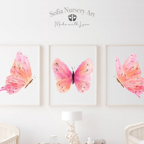 Watercolor Butterfly Wall Art Set of 3 Prints Nursery Decor Etsy