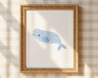 Beluga Whale Watercolor Nursery Art Print