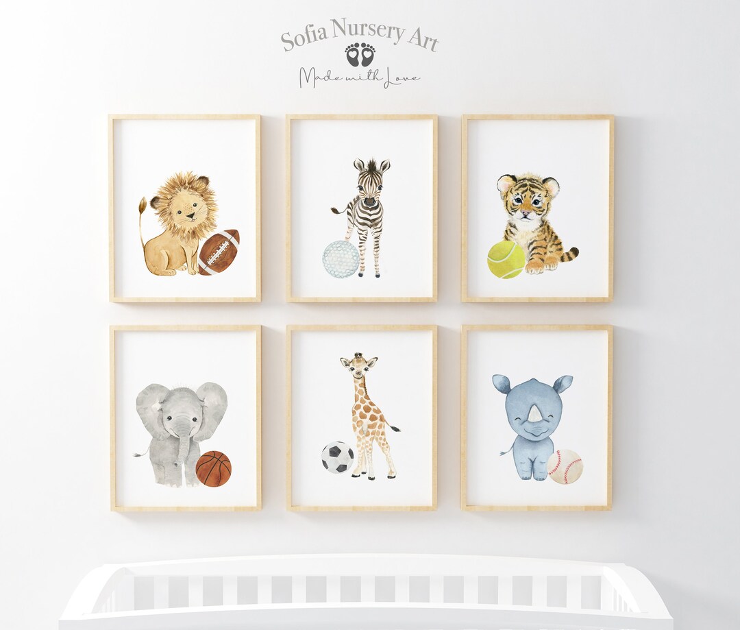 Sports Nursery Decor Safari Nursery Decor Baby Animals Sport Nursery Wall Decor Football Nursery