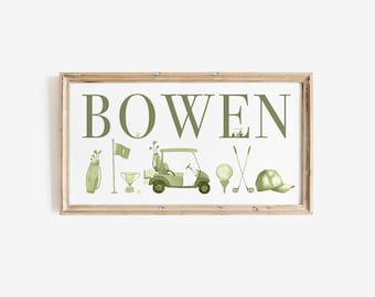 Golf Nursery Art, Golf Nursery Decor, Nursery Name Sign ,Above crib decor, Kids Spots Nursery, golf name sign, Personalized Kids Room Decor