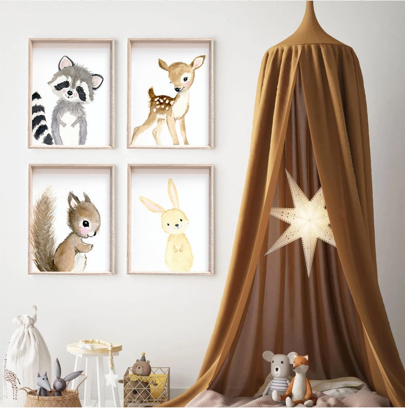 Woodland Nursery Prints Set 4 Neutral Nursery Art Nursery Etsy