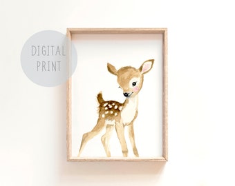 Printable Woodland Nursery Prints, Baby deer, fawn, deer nursery art, nursery prints, nursery design, animal painting, neutral nursery print