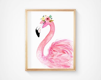 Flamingo Art - Tropical Print - Pink Flamingo - Bird Art - Flamingo Wall Art - Bird Print - Bird Watercolor - Baby Girl Nursery - Pink-