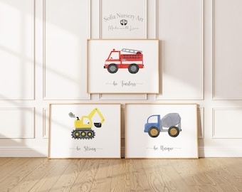 Construction Vehicle  Nursery Prints, Boy Nursery Wall Decor,Nursery Decor Boy, Watercolor Construction Set, Nursery Set, Nursery poster