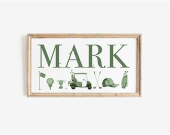 Golf Nursery Art, Golf Nursery Decor, Nursery Name Sign ,Above crib decor, Kids Spots Nursery, golf name sign, Personalized Kids Room Decor