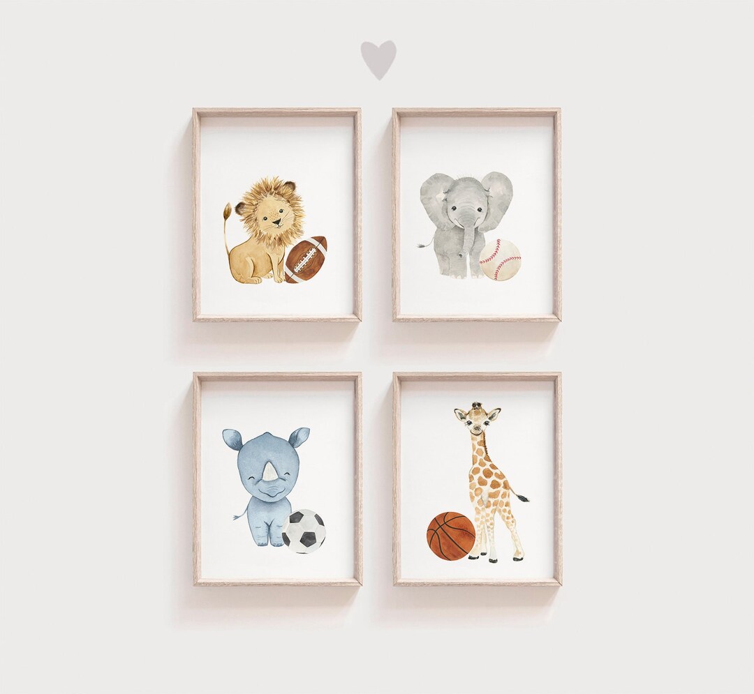 Sports Nursery Decor Safari Nursery Decor Baby Animals Sport Nursery Wall Decor Football Nursery