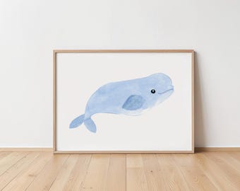 Beluga Whale Art Print, Nautical nursery print set, Ocean nursery Decor,  Beluga whale Art, whale nursery, Sea nursery Prints, Nursery Gift