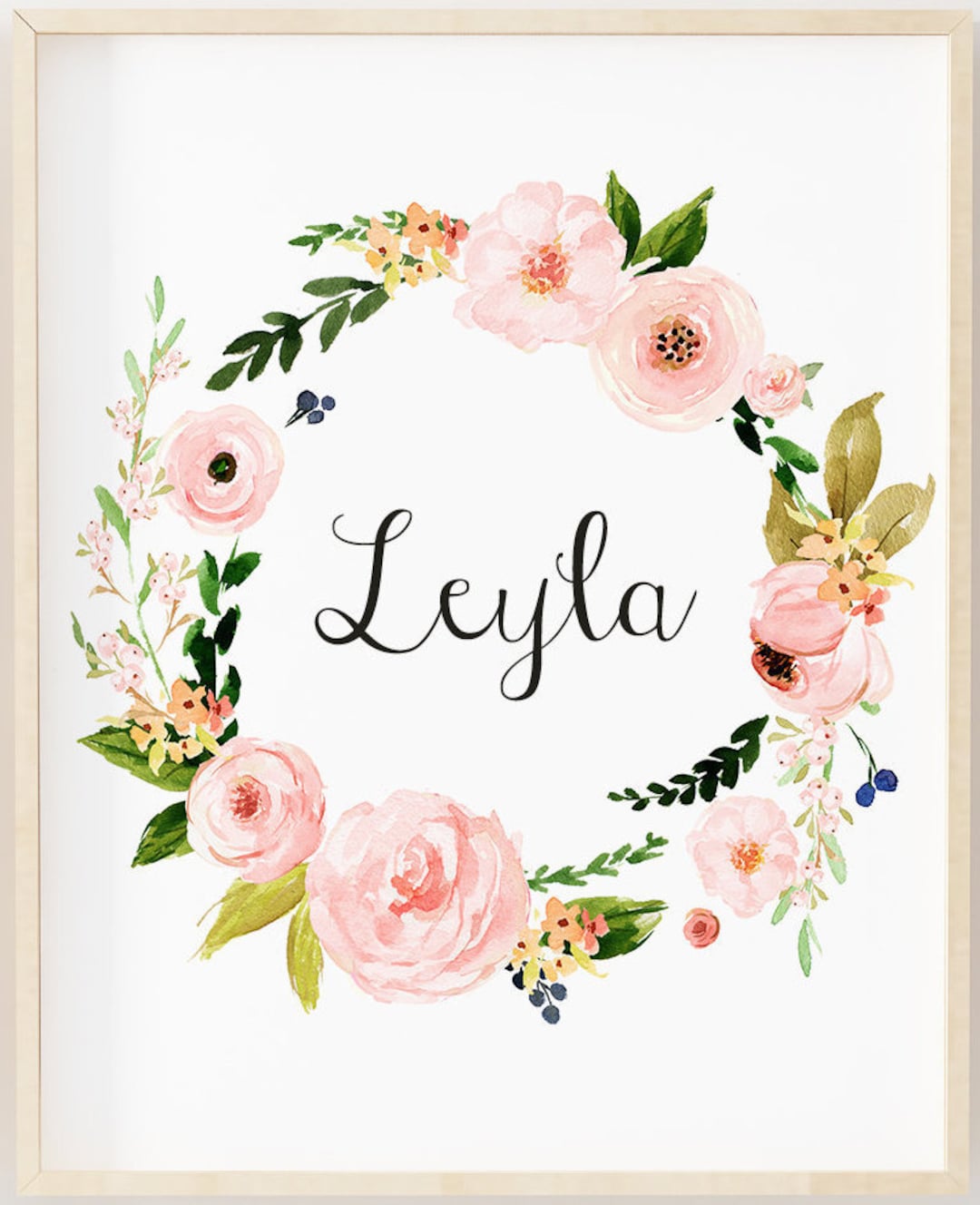 Custom Name Pink Flower Crown Nursery Art Nursery Name Etsy