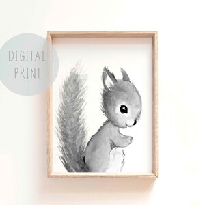 Printable Woodland Nursery Prints, Baby squirrel print, nursery art, animal nursery prints, animal painting, neutral nursery decor