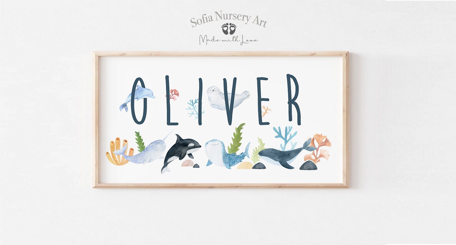 Ocean baby name sign, name sign for nursery, above crib decor, nursery wall art, wooden name sign, personalized baby decor, nautical nursery