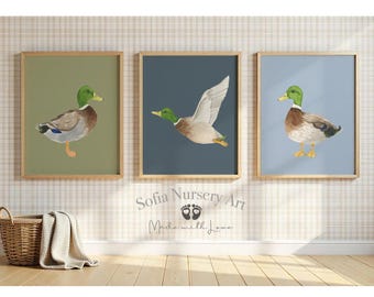 Mallard Duck Nursery Prints, Personalized Mallard Duck Nursery, Duck Hunting Nursery Prints, Grand kids Nursery Gift , Mallard Duck Painting