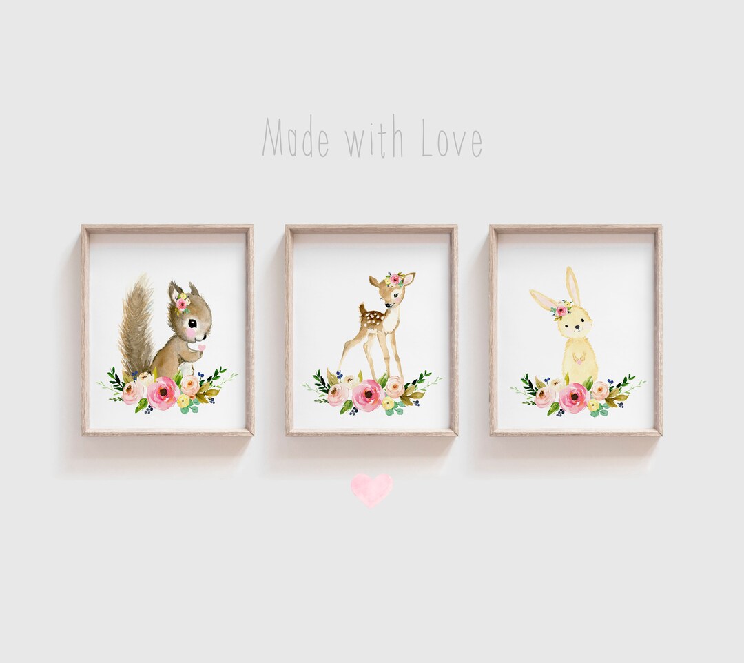 Nursery Woodland Print Set of 3 Baby Animal Nursey Set, Nursery Decor ...