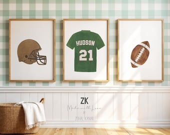 Football Art Boy Room Print Set 3,  Personalized Nursery Sports Prints
