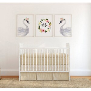 Swan Print Set of 3, Baby Girl Swan Nursery Decor, Swan Painting ...