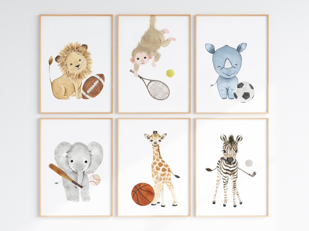 Sports Nursery Decor Safari Nursery Decor Baby Animals Sport Nursery Wall Decor Football Nursery
