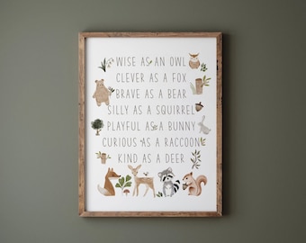 Woodland Nursery Decor Woodland Animals Poster Printable Wall Art  Nursery Wall Decor Neutral  Quotes Kids Room Wall Art DIGITAL DOWNLOAD