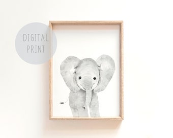Elephant nursery print, Safari nursery prints gender neutral nursery cute baby animals, elephant illustration elephant baby animal nursery