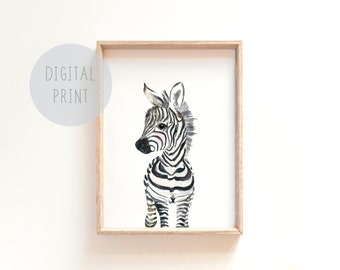 zebra nursery printable, gender neutral nursery, boy nursery, zebra illustration, baby animal nursery, nursery decor zebra painting safari