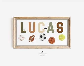 Personalized Sports Name Sign, Sports Kids' Room Decor, Boy Nursery Art