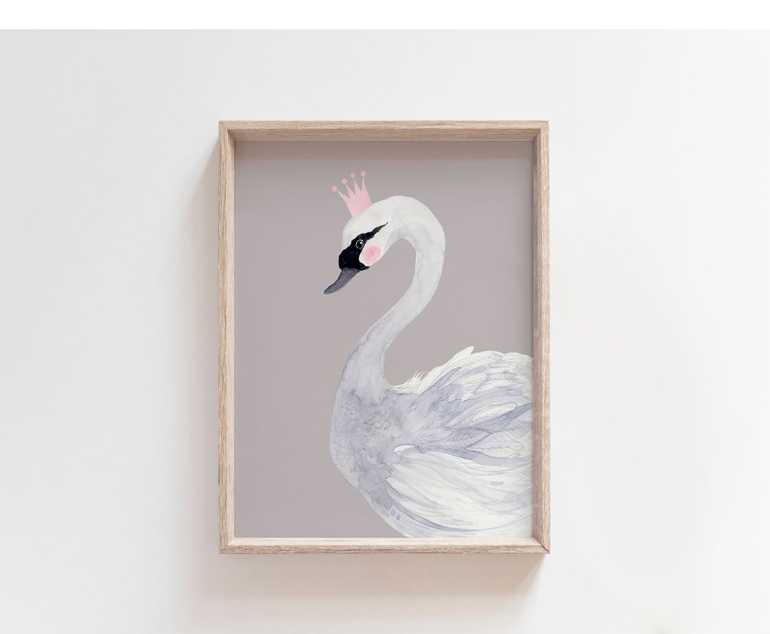 Watercolor- Nursery Swan Print - Nursery Wall Art - Pink and Gray ...