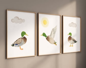 Impressions de chambre de bébé canard colvert, chambre de bébé canard colvert personnalisée, tirages de chasse au canard, cadeau de chambre d'enfant grands enfants, peinture de canard colvert
