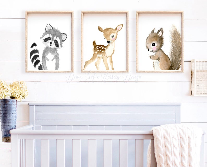 Nursery Woodland Print Set 3 Neutral Nursery Art Nursery Etsy