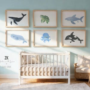Watercolor Ocean Animal Prints, Nautical Nursery Art, Set of 6