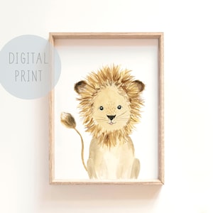 Lámina infantil de león, láminas infantiles de safari, guardería de género neutro, adorables animales bebés, ilustración de león, guardería de animales bebés león