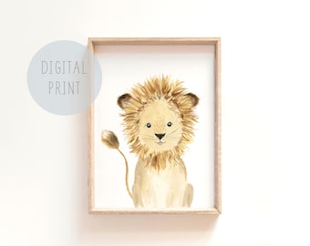 Lion nursery print, Safari nursery prints gender neutral nursery cute baby animals, lion illustration lion baby animal nursery