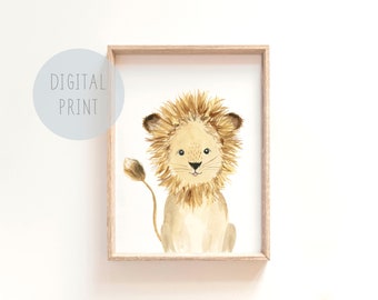 Lion nursery print, Safari nursery prints gender neutral nursery cute baby animals, lion illustration lion baby animal nursery