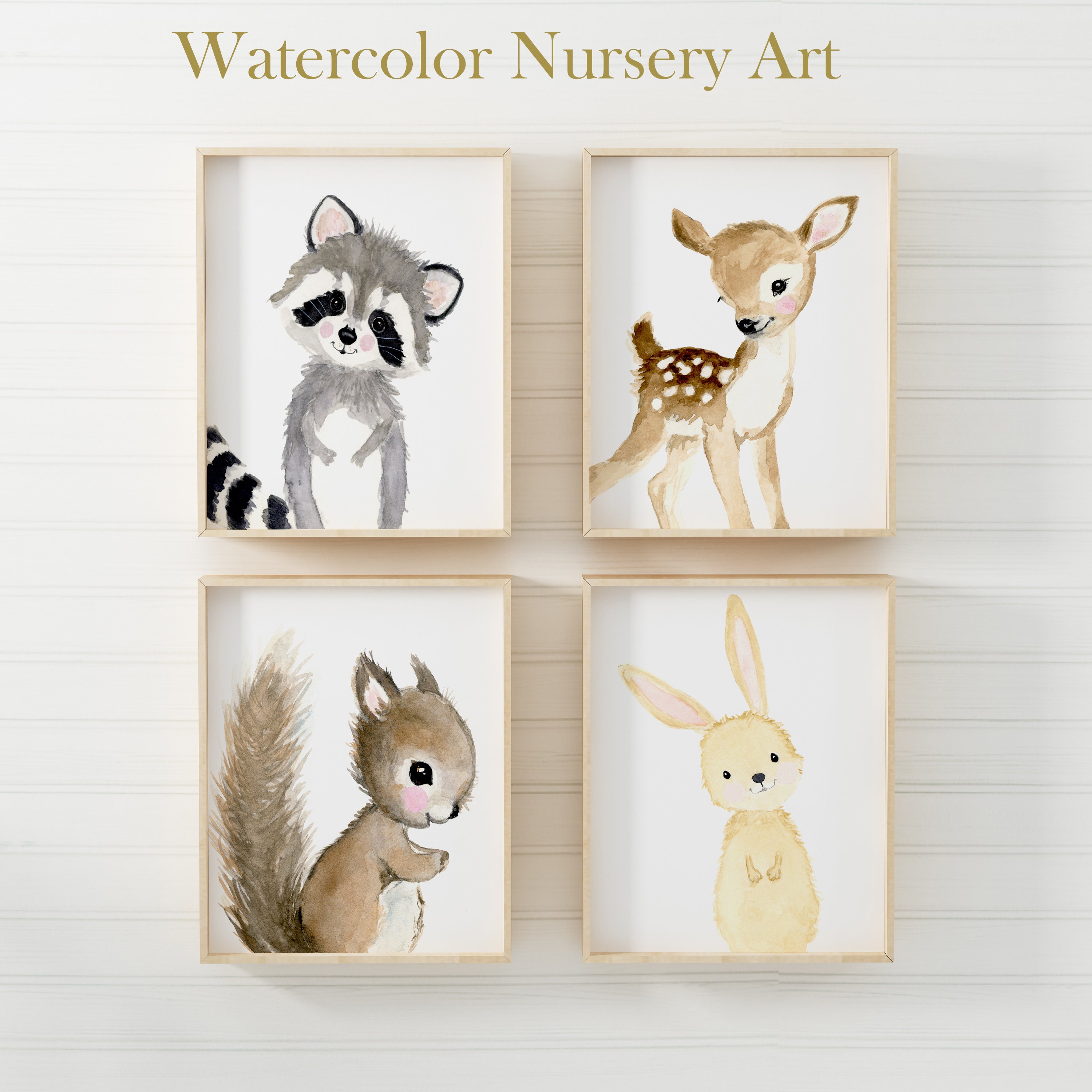 Nursery woodland Print Set 4 Neutral Nursery Art Nursery Etsy