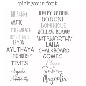 May include: A list of different font names, including "The Skinny", "Amatic", "Little Miracle", "Moon Flower", "Lemon", "Ayuthaya", "Lemonberry", "Times", "Agatha", "Another Day", "Happy Camper", "Bodoni", "Dominique", "Yellow Bunny", "Nateworthy", "Laila", "Chalkboard", "Comic", "Blanca", "Southern", and "Magnolia".