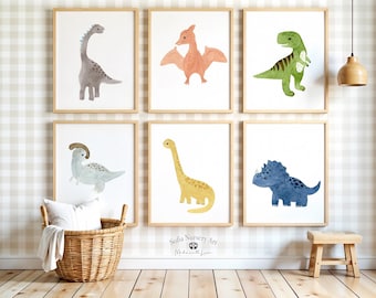 Watercolor Dinosaur Nursery Prints, Kids Room Decor