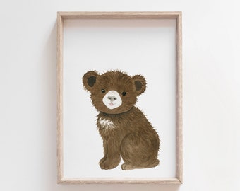 Bear nursery print, bear woodland nursery decor nursery prints, animal print nursery wall art fox painting, bear nursery wall art