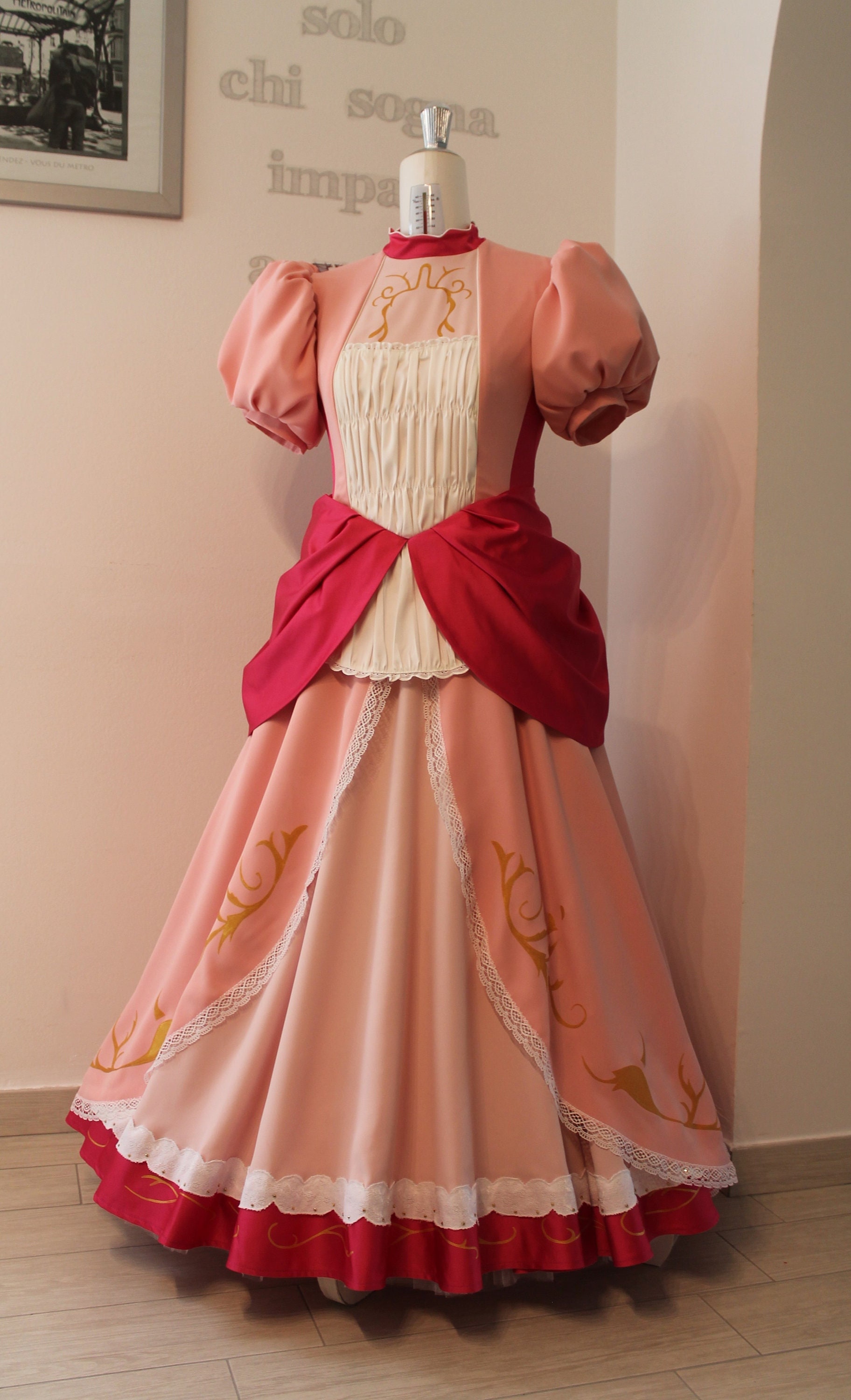 MYYBX Costume da principessa Peach da ragazza: abiti pesca cosplay costume  con corona e bacchetta magica – Halloween Natale Carnevale Cross Dressing