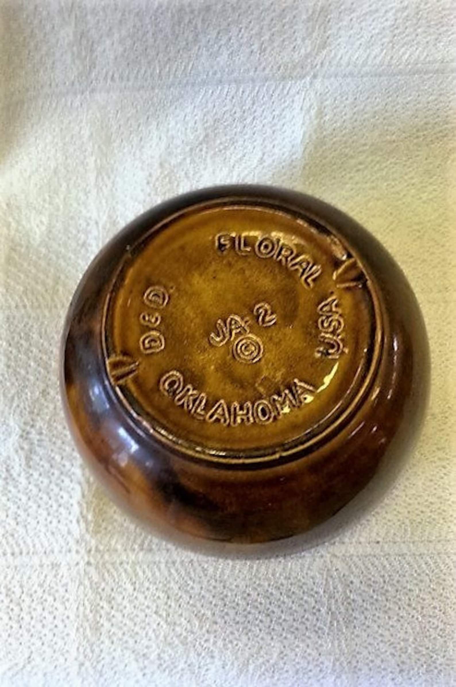 Vintage D&D Floral Oklahoma USA JA2 Pottery Brown Drip 2 Tone Etsy
