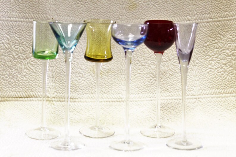 Set of 6 Long Stem Mouth Blown Crystal Cordials/Shot Glasses 7 Etsy
