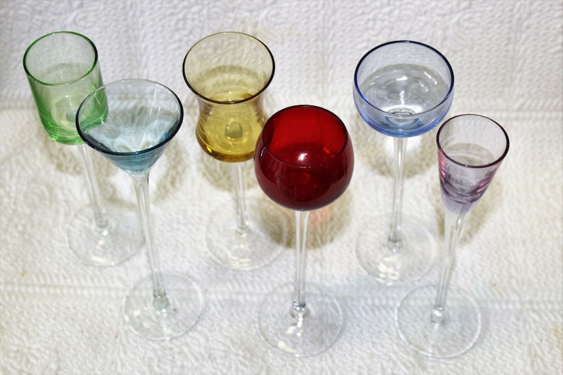 Set of 6 Long Stem Mouth Blown Crystal Cordials/Shot Glasses 7 Etsy