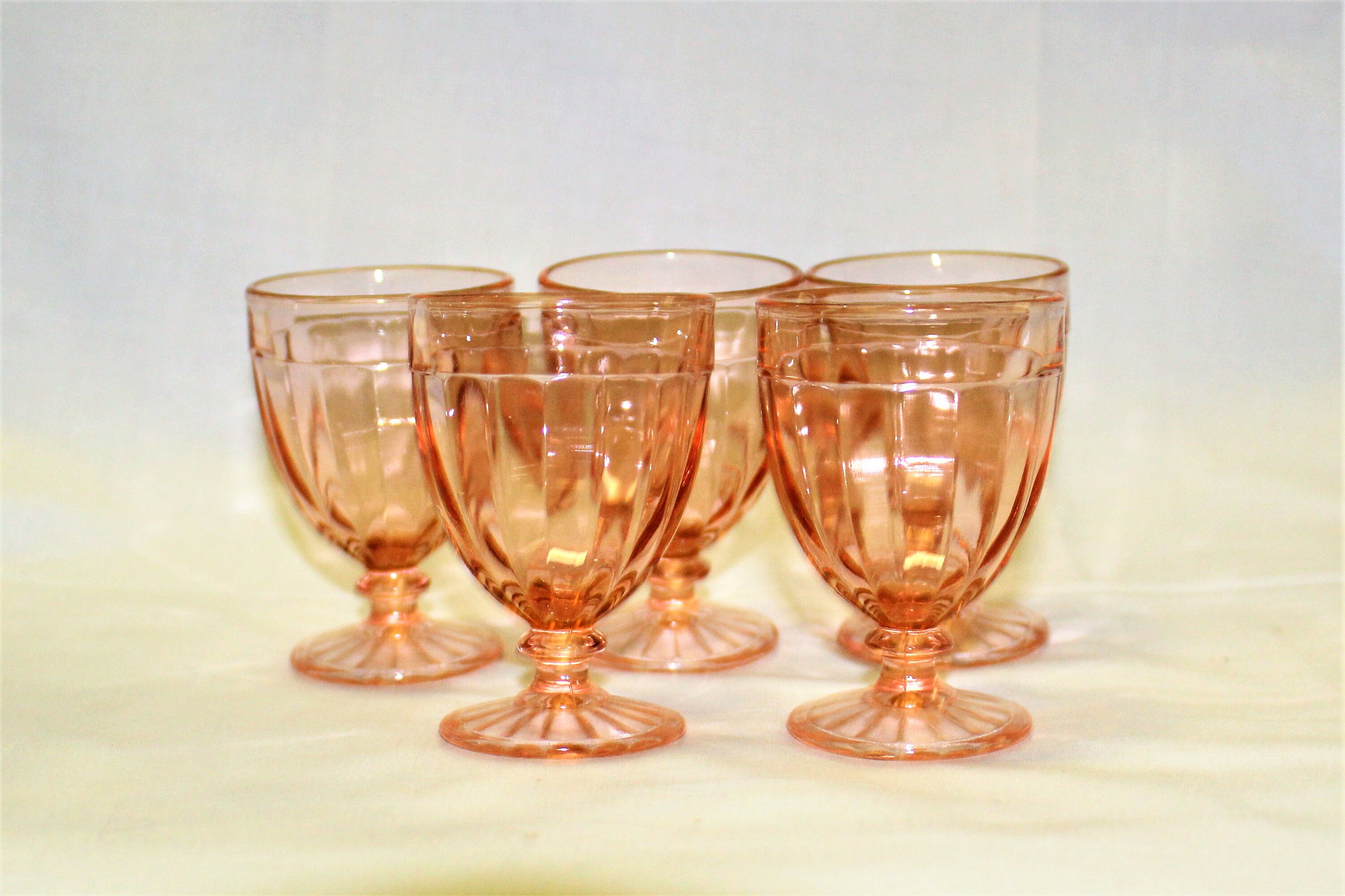 Pillar Optic Pink Depression Glass Footed 3 Once Cordial Glasses 1937-1942 ...