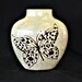 Vintage Absolutely Gorgeous Glossy Overglaze Ceramic Pottery Beige Envelope Style Art Vase With Large Brown Butterfly With Raised Details