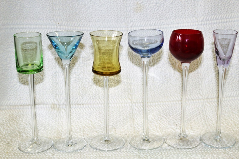 Set of 6 Long Stem Mouth Blown Crystal Cordials/Shot Glasses 7 Etsy