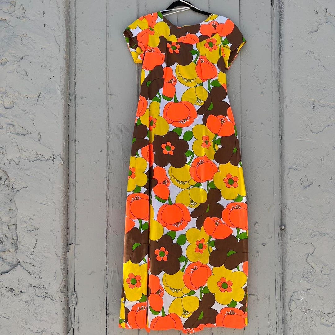 Vintage 1970s Deadstock Hawaiian Retro Floral Vacation Maxi Dress - Etsy